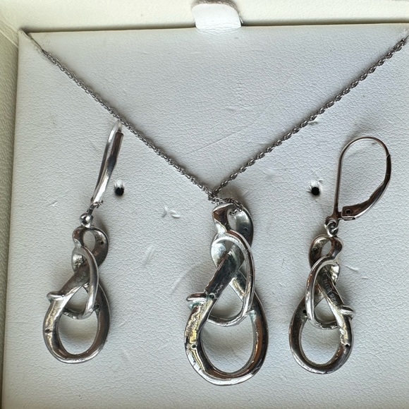 Helzberg Diamonds Sterling silver diamond infinity necklace and earrings set. - Picture 4 of 9